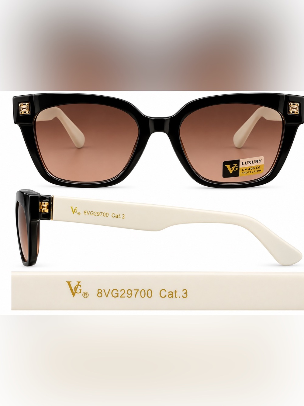 VG Women’s Black Frame Sunglasses with Cream Temples (No Case)